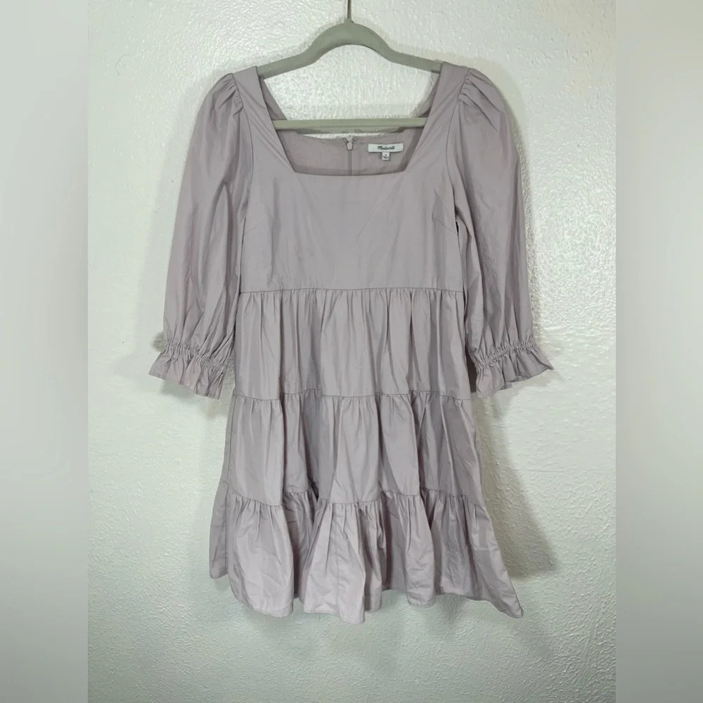Madewell Lilac Purple Poplin Lizzie Babydoll Square Neck Mini Dress Women’s 0 - Picture 1 of 16